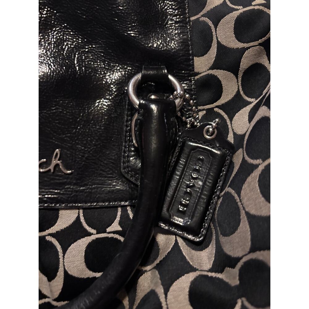 Coach Signature Satchel Carryall Tote Black Gray Patent Leather F15440 - Picture 6 of 16